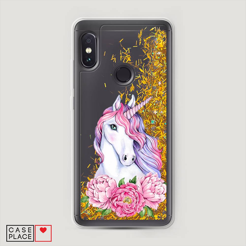 

Жидкий чехол с блестками "Единорог с пионами" на Xiaomi Redmi Note 5, 32790-1