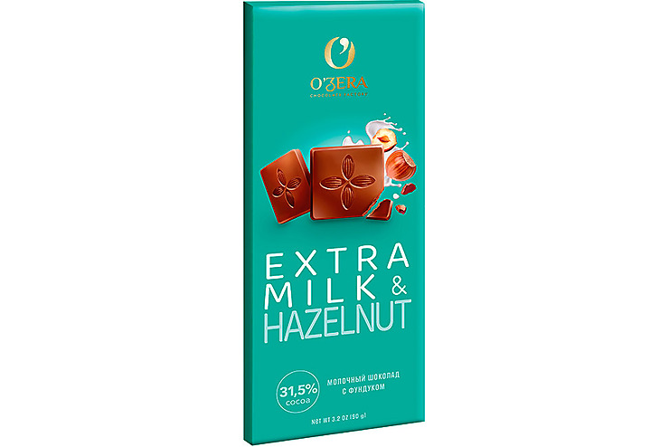 «O'Zera», шоколад молочный Extra milk & Hazelnut, 90 г