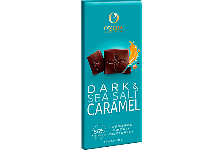 «O'Zera», горький шоколад Dark&Sea salt caramel, 90 г