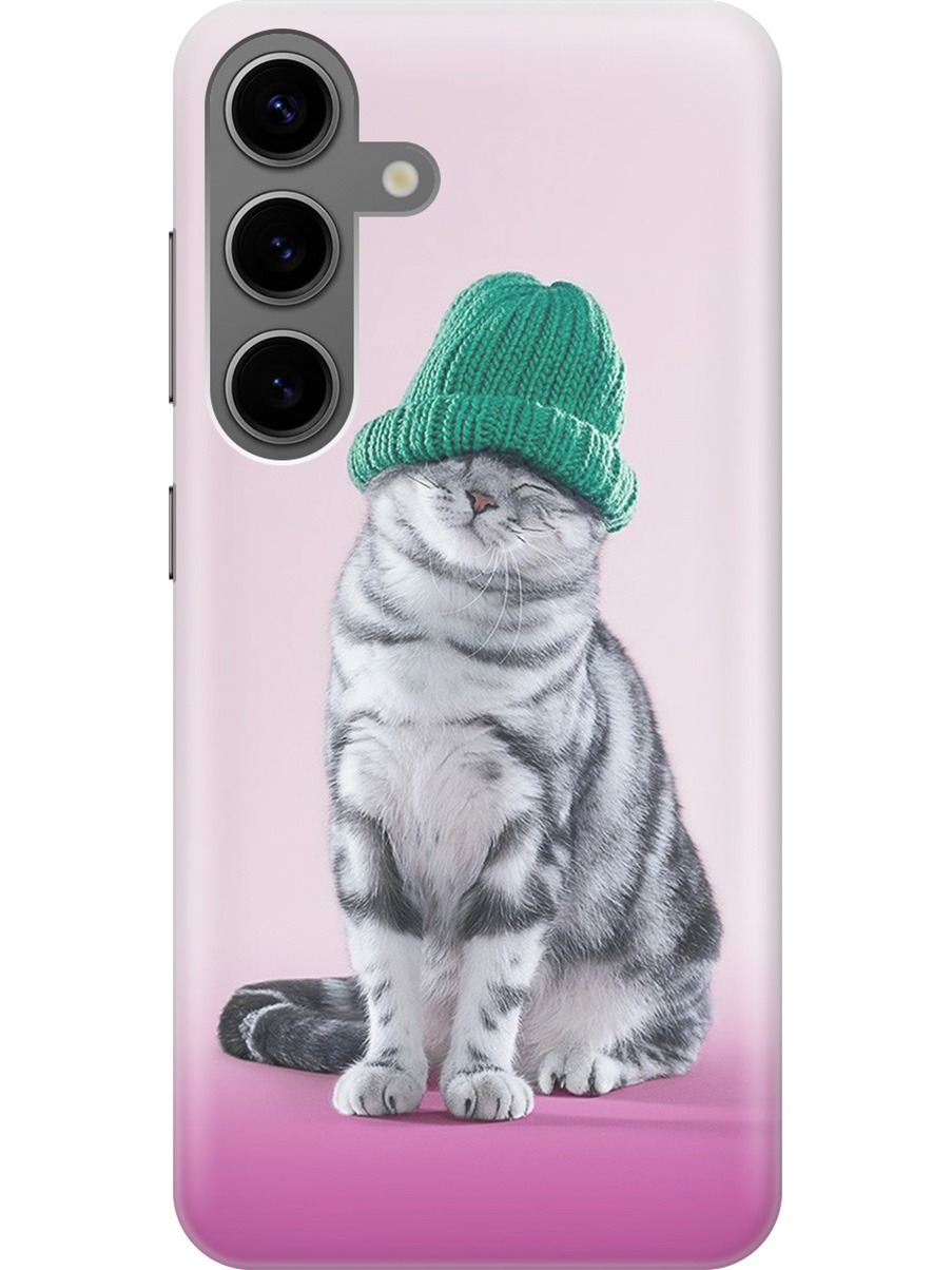 

Силиконовый чехол на Samsung Galaxy S24 с рисунком "Кот в зеленой шапке", Розовый;серый, 20011912