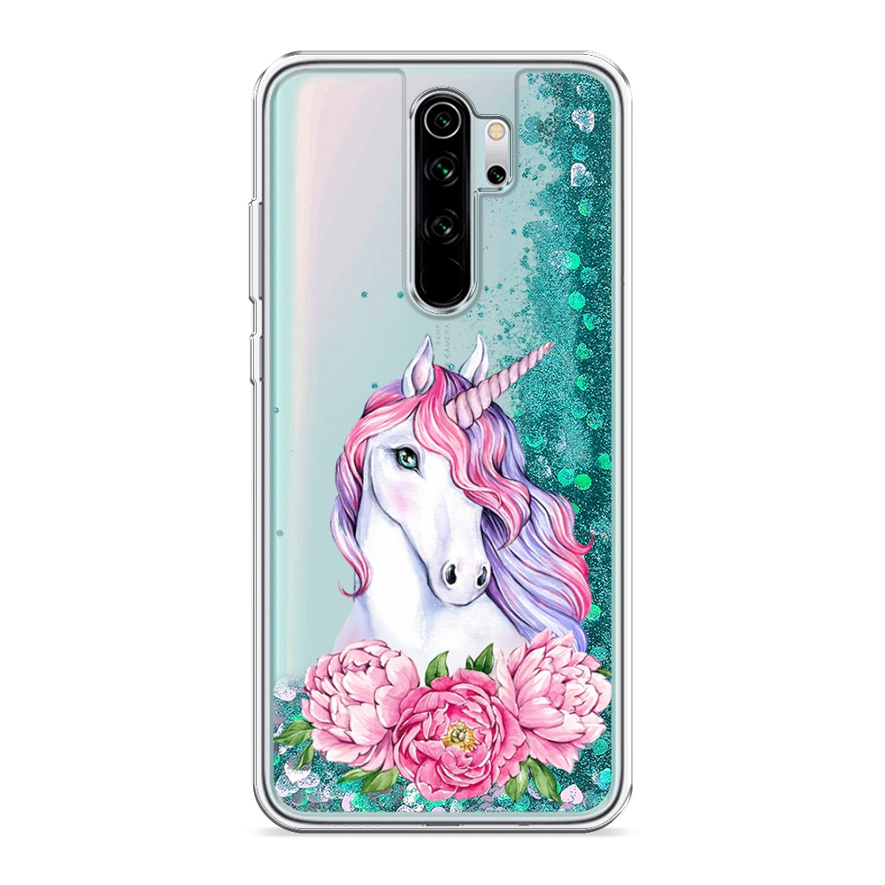 

Жидкий чехол с блестками "Единорог с пионами" на Xiaomi Redmi Note 8 Pro, 36695-1