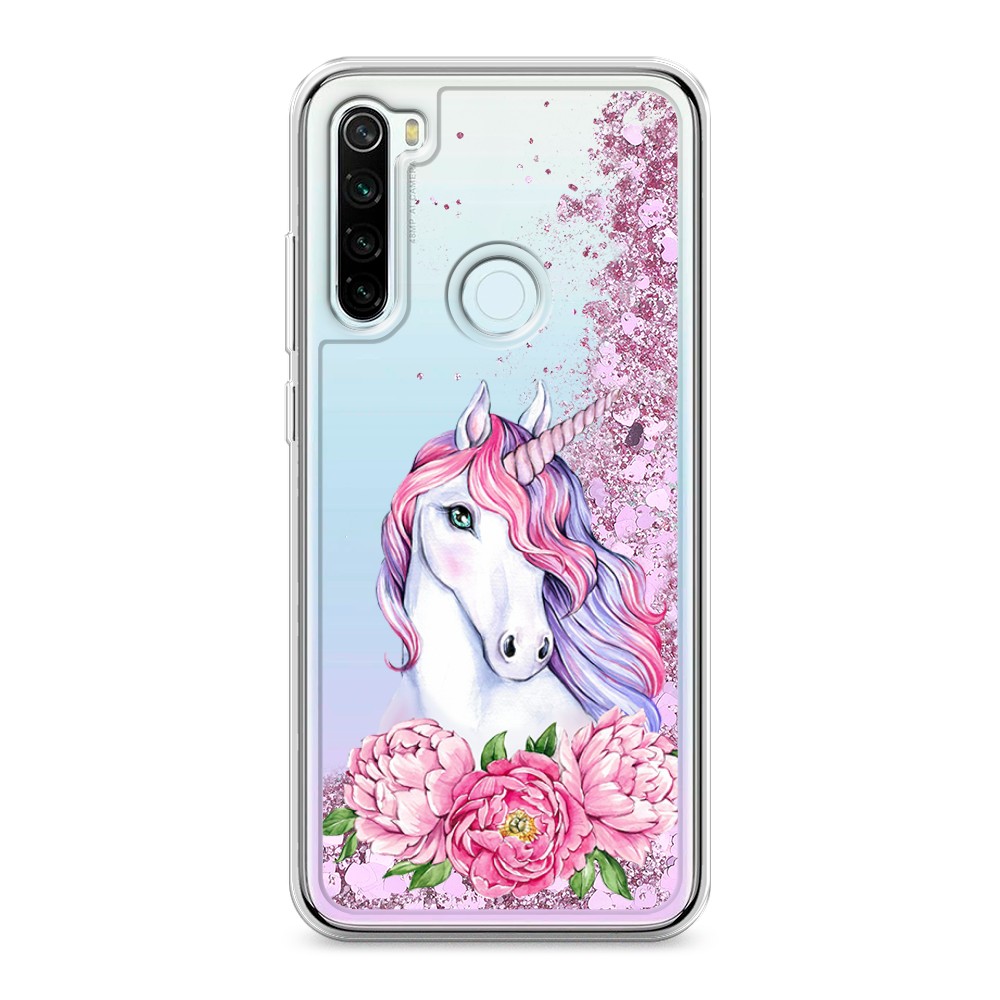 

Жидкий чехол с блестками "Единорог с пионами" на Xiaomi Redmi Note 8T