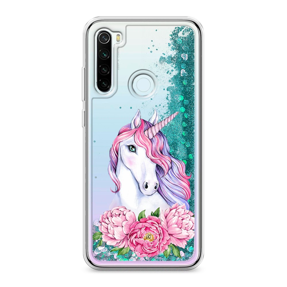 

Жидкий чехол с блестками "Единорог с пионами" на Xiaomi Redmi Note 8T