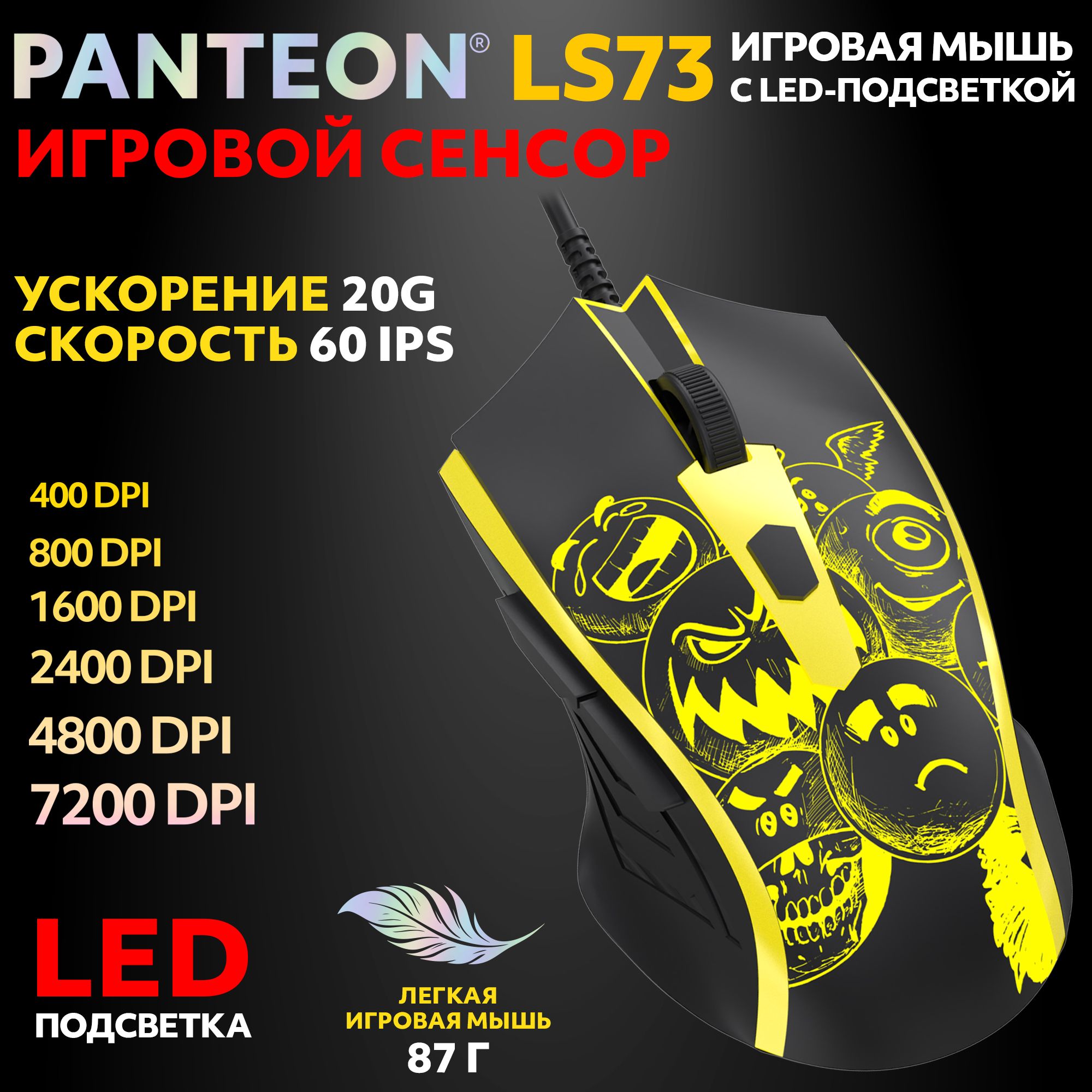 Проводная мышь PANTEON LS73 черный (LS73 Black)