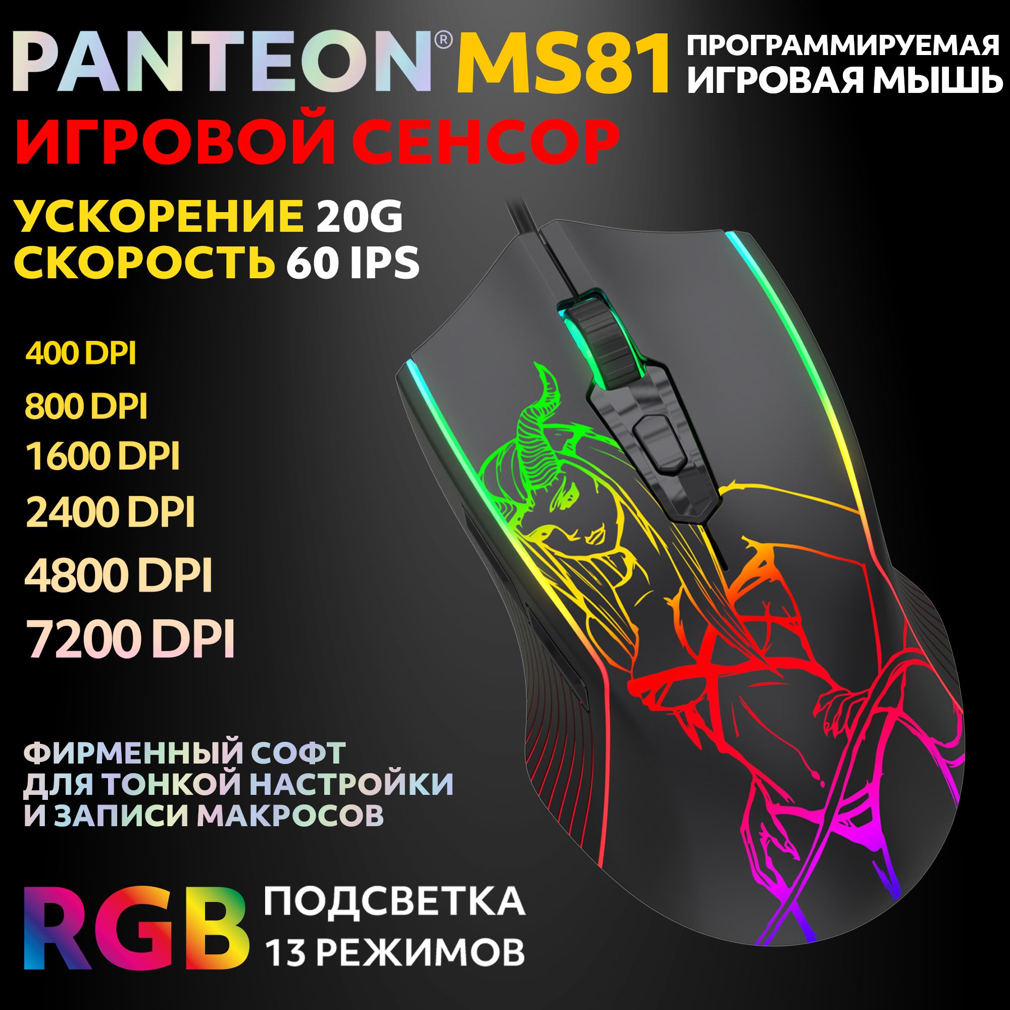 Проводная мышь PANTEON MS81 черный (MS81 Black)