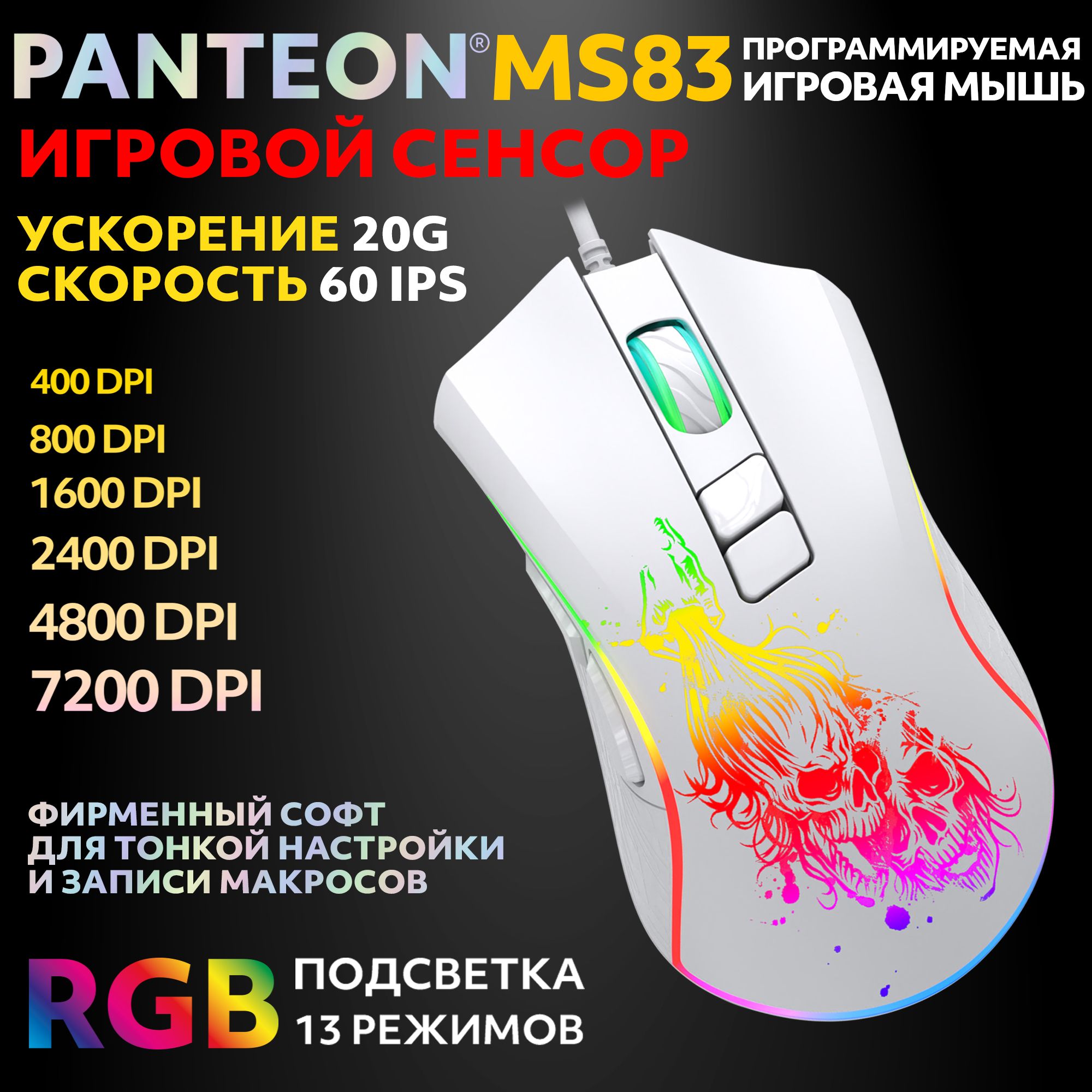 Проводная мышь PANTEON MS83 черный (MS83 White)