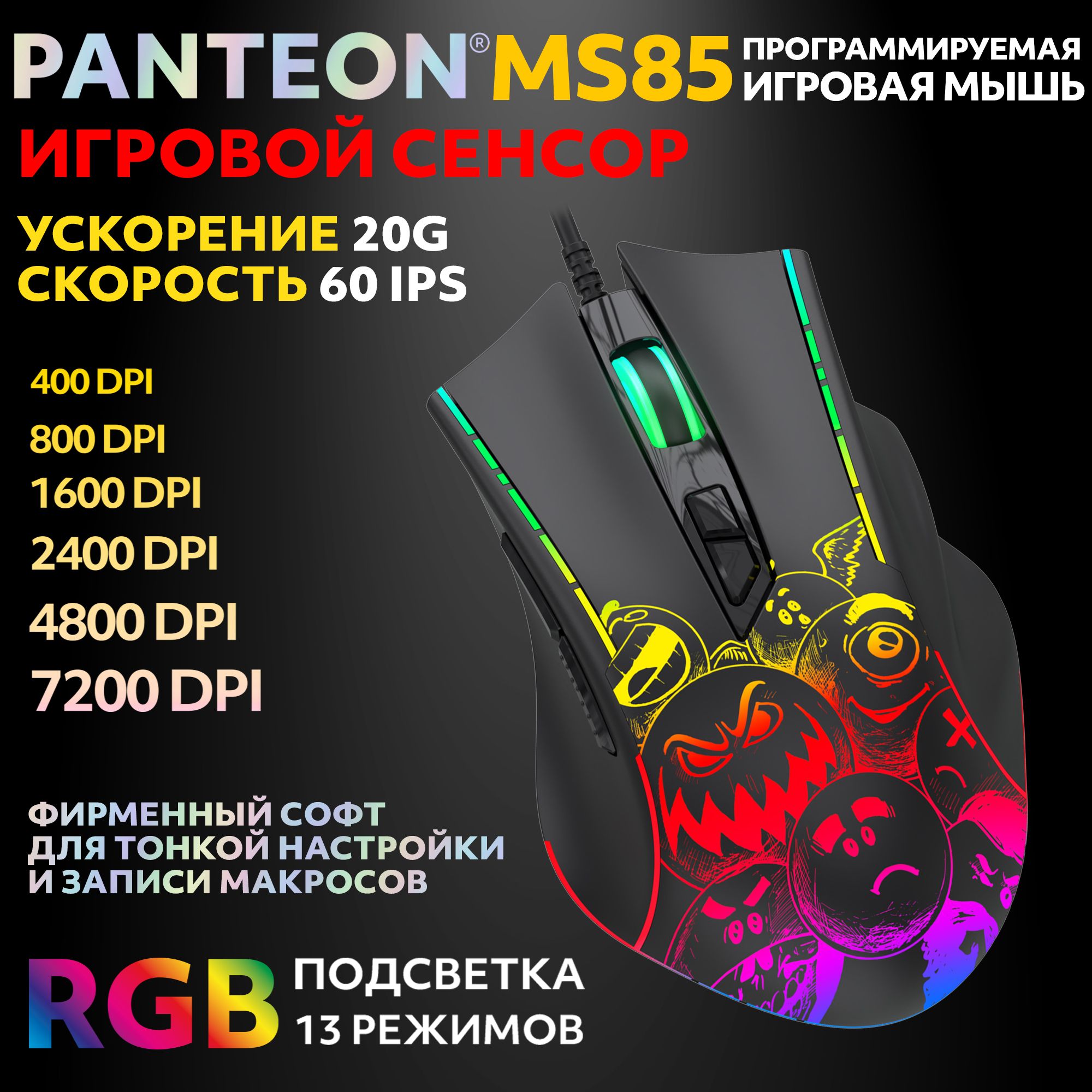 Проводная мышь PANTEON MS85 черный (MS85 Black)