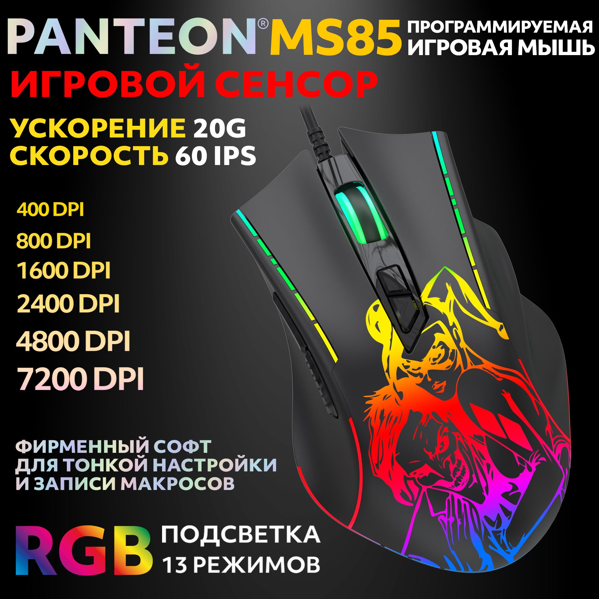 Проводная мышь PANTEON MS85 черный (MS85 Black)