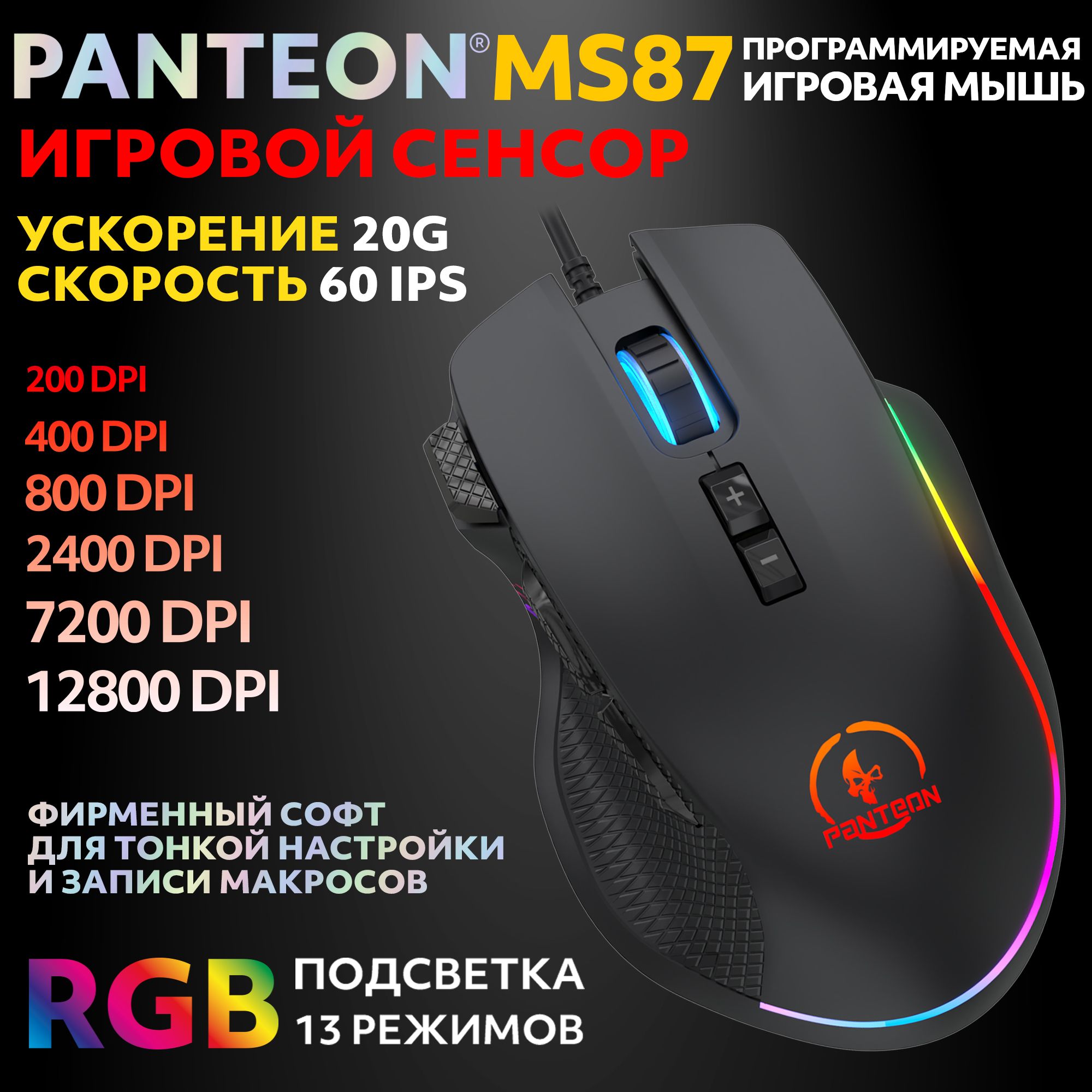 Проводная мышь PANTEON MS87 черный (MS87 Black)