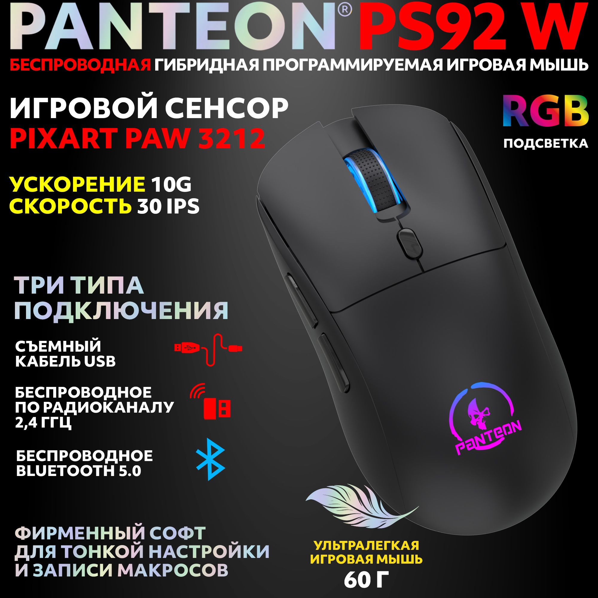 Беспроводная мышь PANTEON PS92 W черный (PS92 W Black)