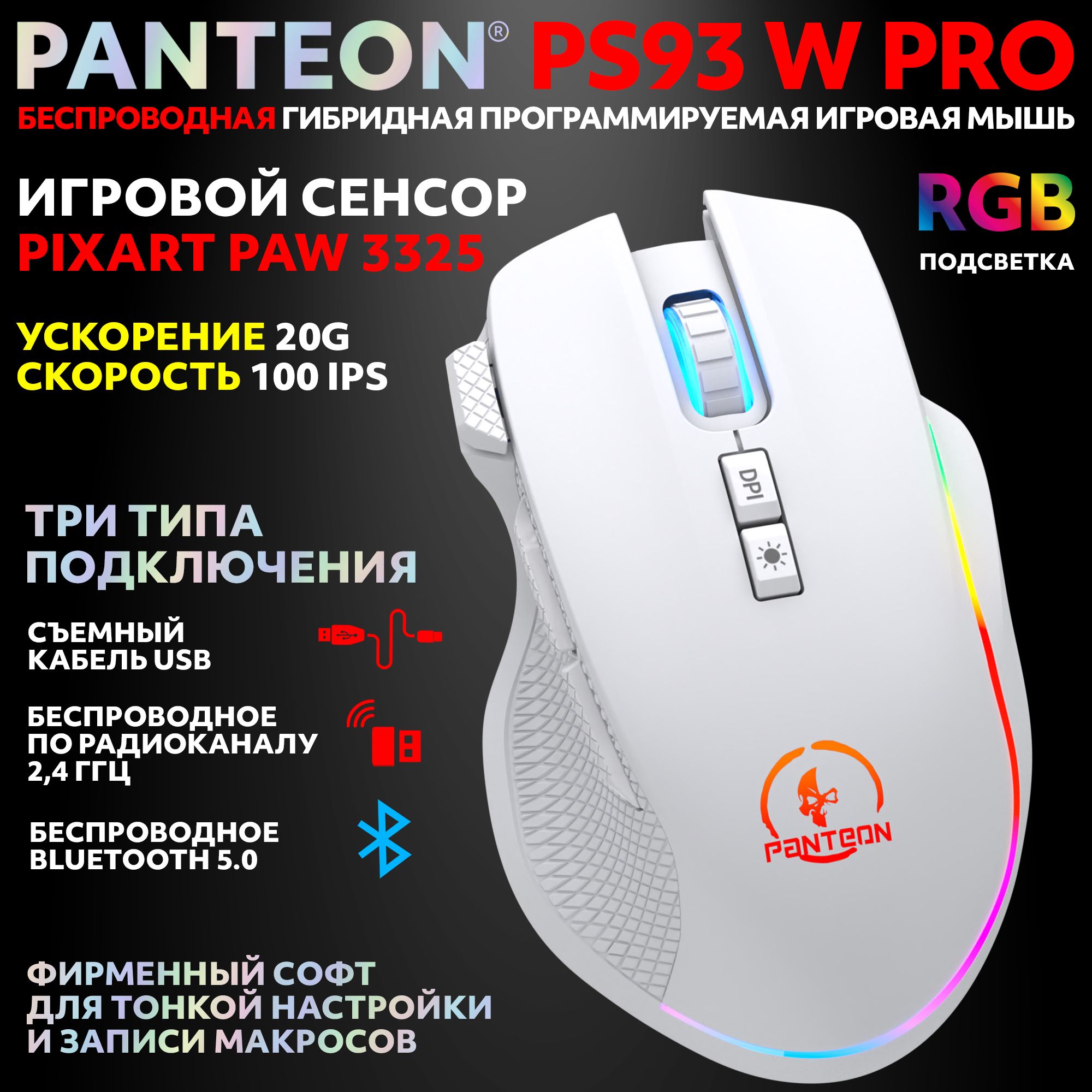 Беспроводная мышь PANTEON PS93 W PRO белый (PS93 W PRO White)