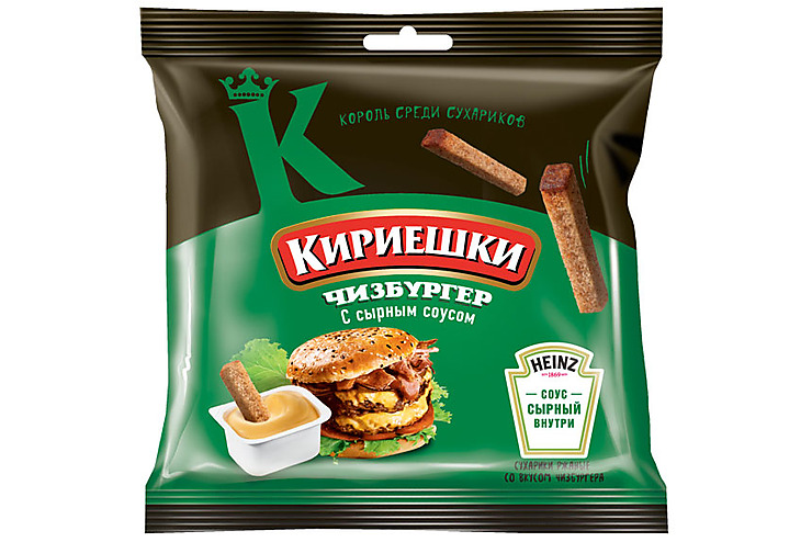 

«Кириешки», сухарики ржаные со вкусом чизбургера и с сырным соусом, 85 г