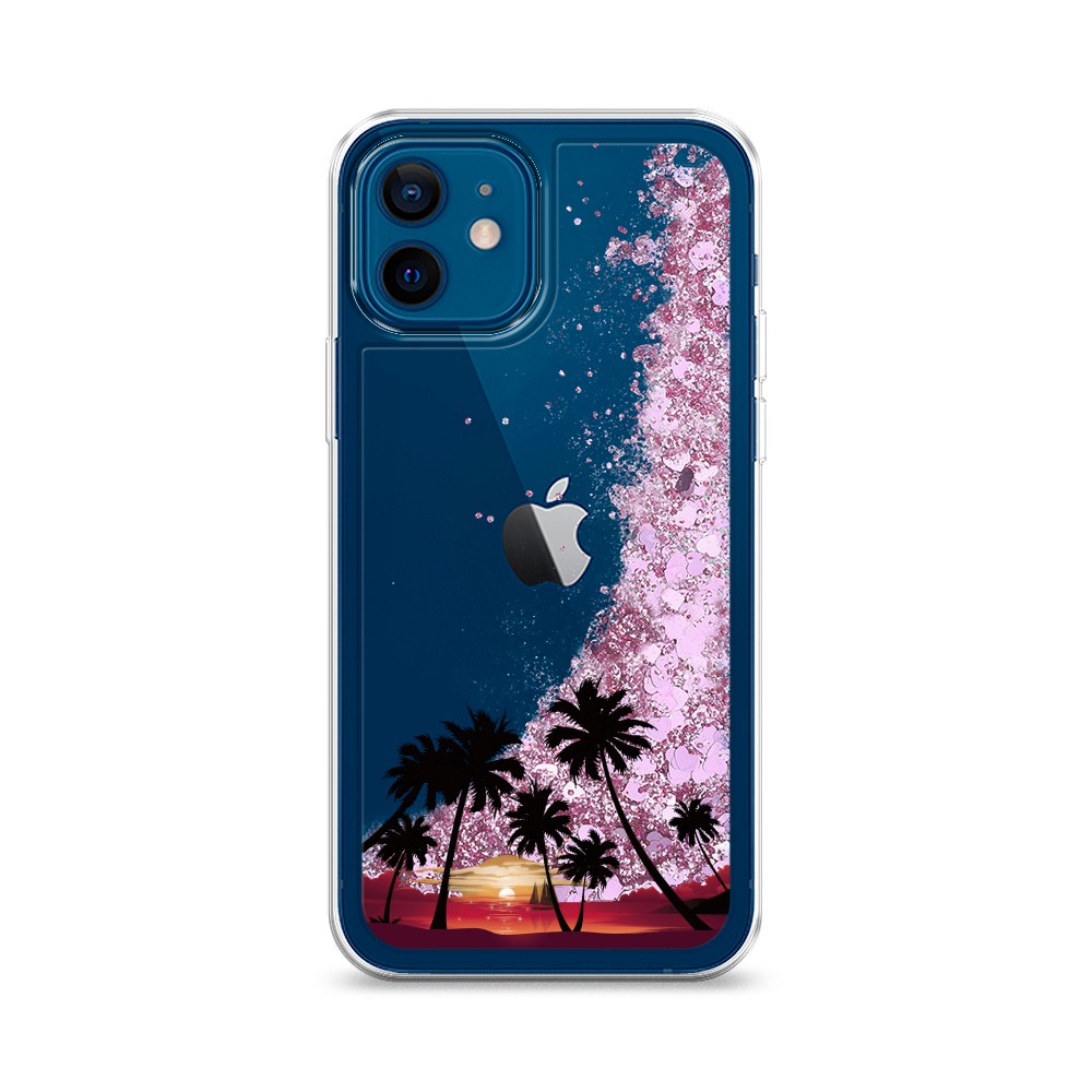 

Жидкий чехол с блестками "Закат и пальмы" на Apple iPhone 12, 12594-1