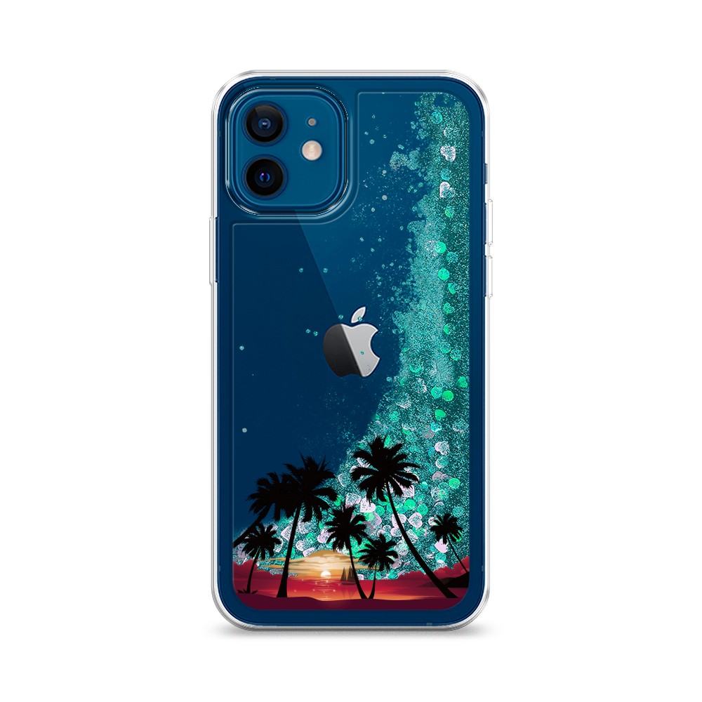 

Жидкий чехол с блестками "Закат и пальмы" на Apple iPhone 12, 12595-1