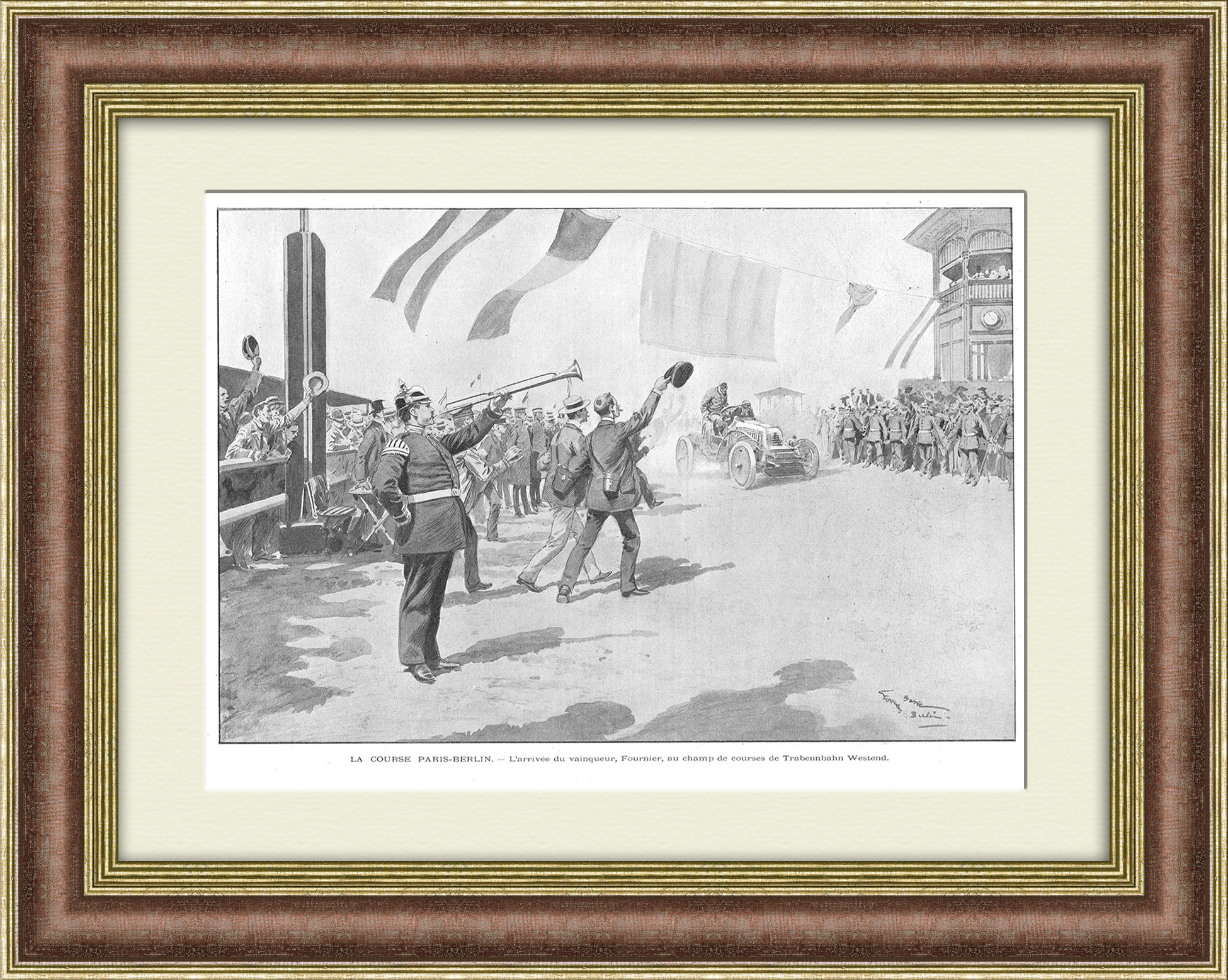 

Автогонки 1901 года: финиш в Берлине. Антикварная литография