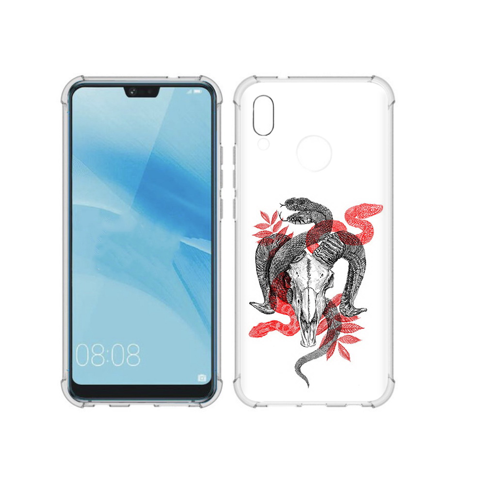 

Чехол MyPads Tocco для Huawei P20 Lite змея в черепе рисунок (PT130405.51.365), Прозрачный, Tocco