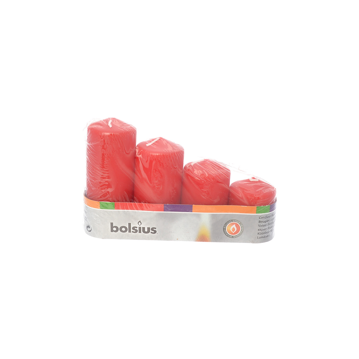 

Свечи столбик Bolsius Classic 130/50, 111/50, 90/50, 60/40 (4 шт) красные