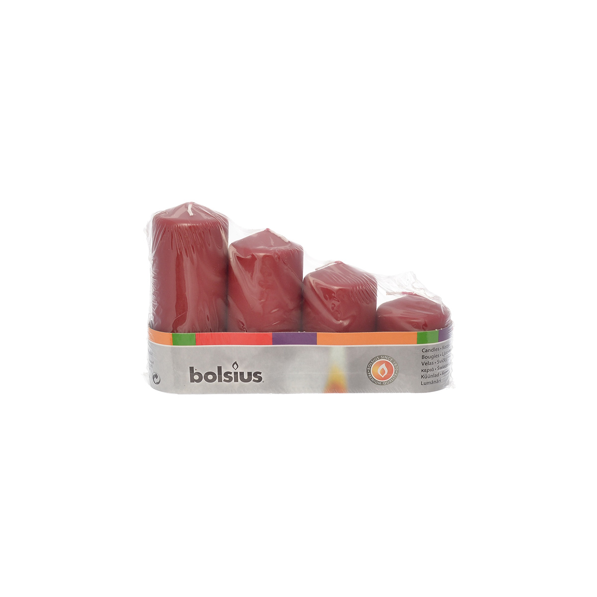 

Свечи столбик Bolsius Classic 130/50, 111/50, 90/50, 60/40 (4 шт) темно-красные
