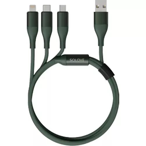 Кабель Solove USB - micro USB; Lightning; USB Type-C 1.2 м, зеленый