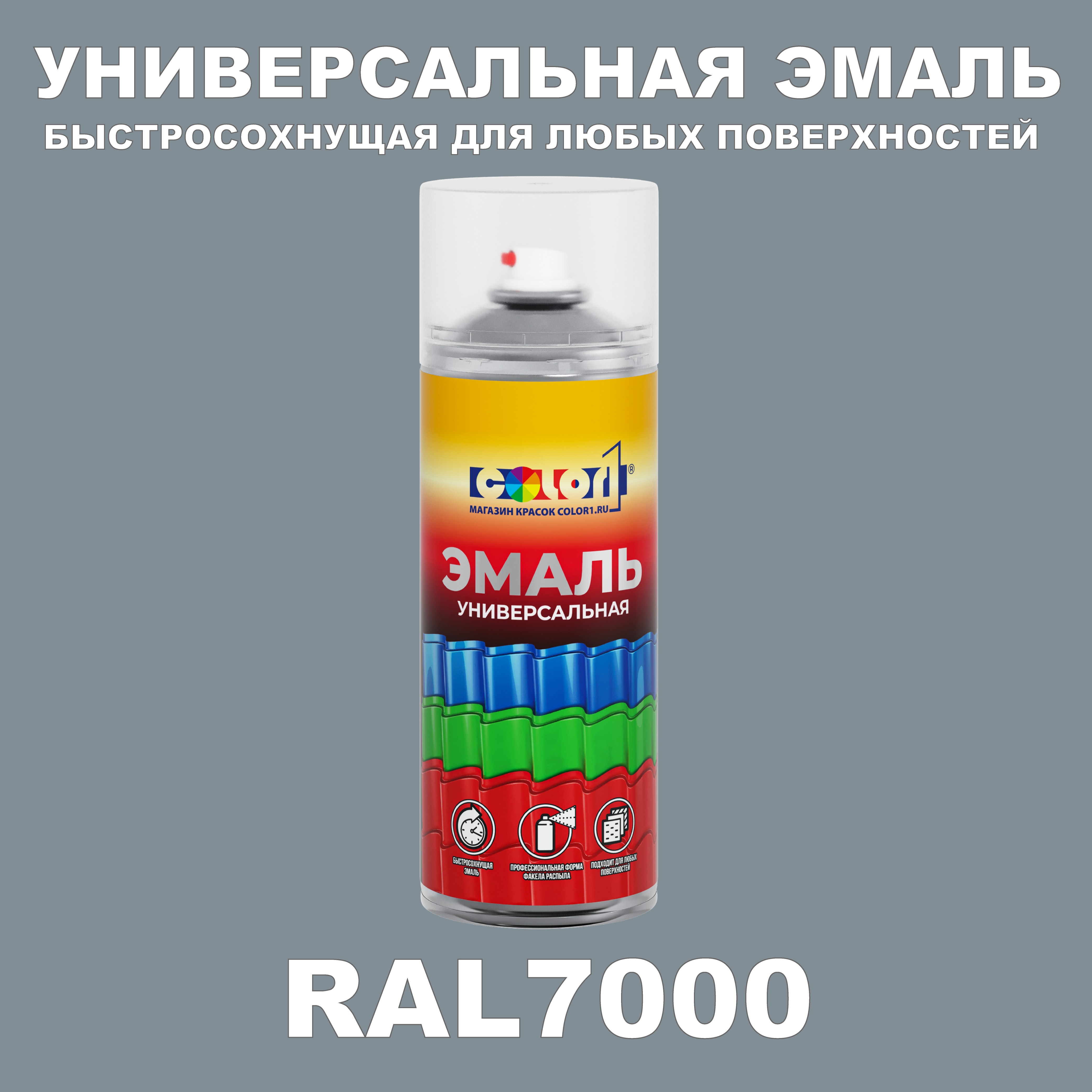 фото Универсальная аэрозольная эмаль color1, глянцевая, серая белка ral 7000