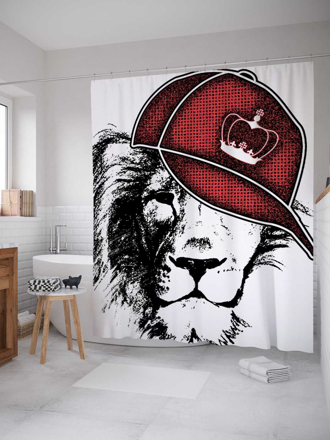 

Штора для ванной JoyArty "Львиный стиль" из сатена, 180х200 см с крючками, Белый