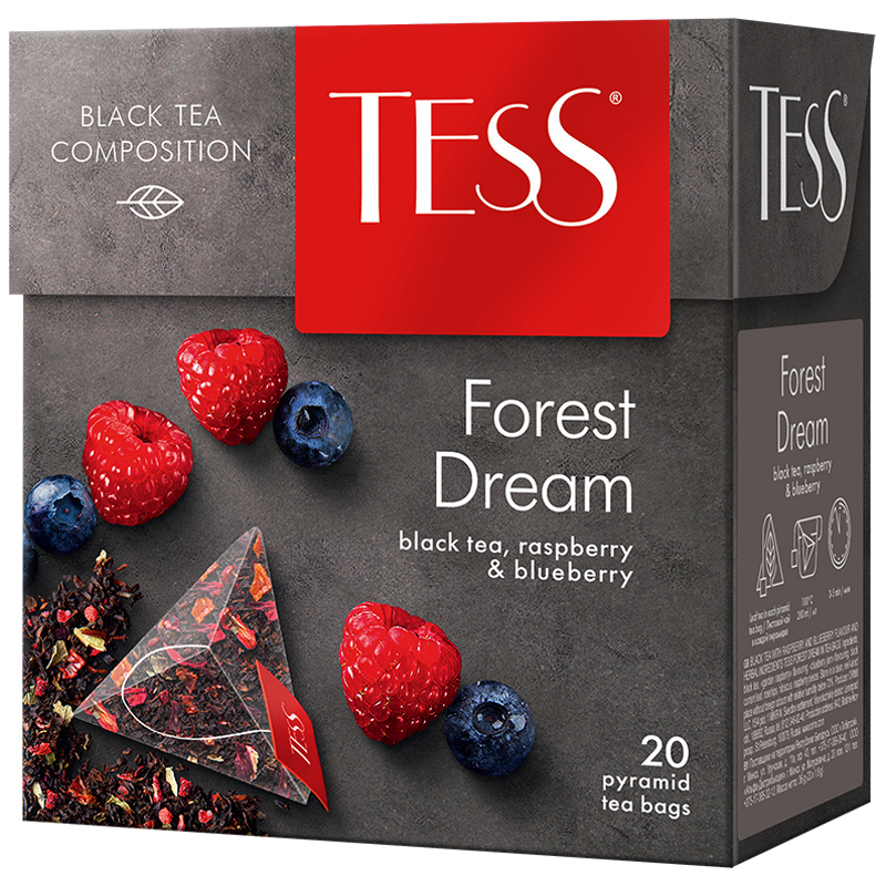 

Чай Tess "Forest Dream", черный, лесные ягоды, 20 пакетиков-пирамидок по 1,8г