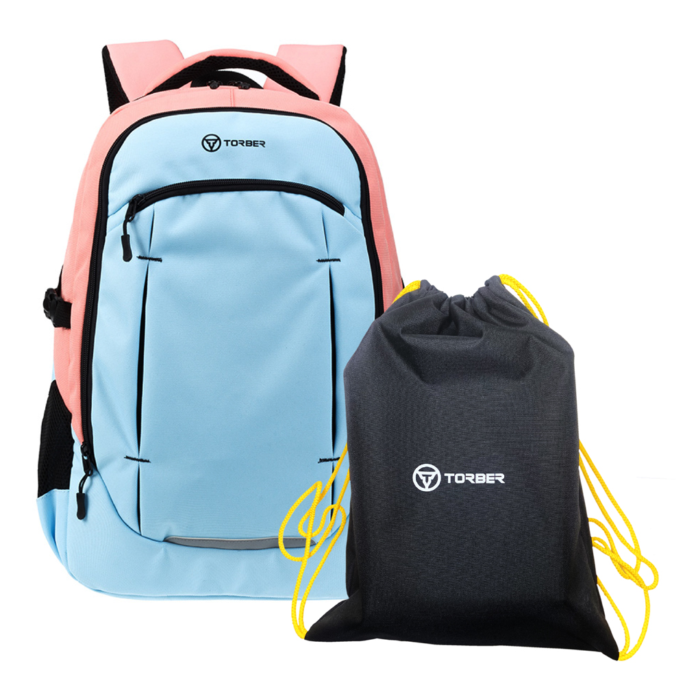 Рюкзак TORBER CLASS X, розово-голубой, 46 x 32 x 18 см + Мешок для сменной обуви в подарок