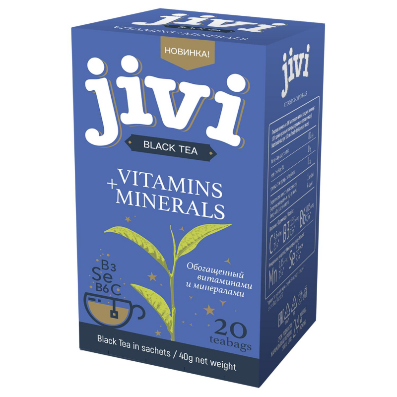 Чай JIVI черный байховый обогащ.витаминами и минералами, 20пак/уп 50-307, (2шт.)