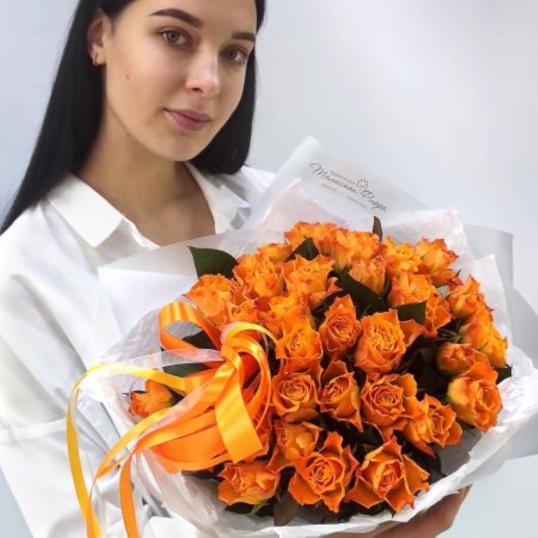 

Букет цветов, Талисман Флора, Рыжее солнце - 31 роза в монобукете, B2231, 40см