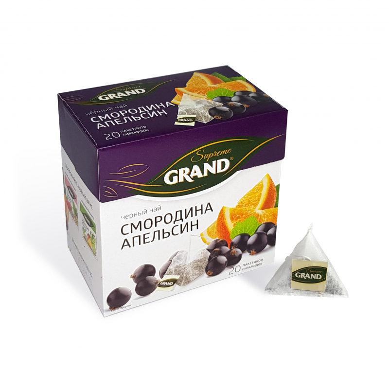 Чай Grand черный Смородина Апельсин в пирамидках, 20штx1,8г/уп, (2шт.)