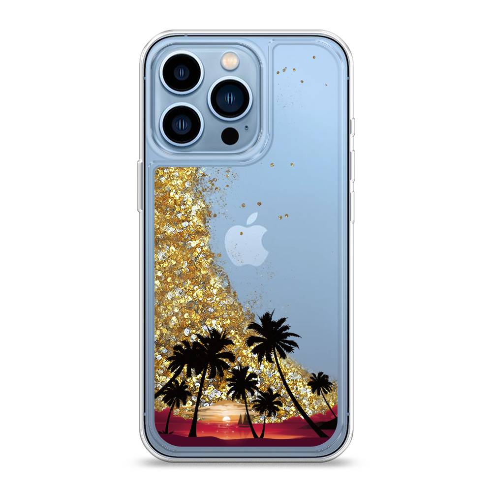 

Жидкий чехол с блестками "Закат и пальмы" на Apple iPhone 13 Pro, 14390-1