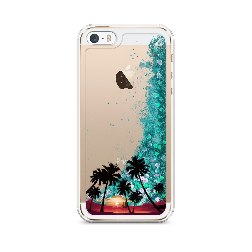 

Жидкий чехол с блестками "Закат и пальмы" на Apple iPhone 5, 10395-1