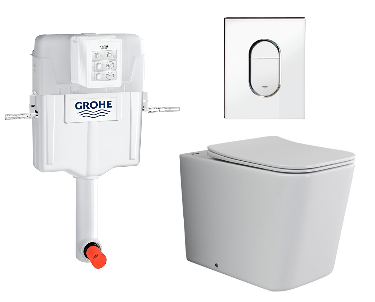 Комплект: смывной бачок Grohe + унитаз Cubic + кнопка хром, 535612