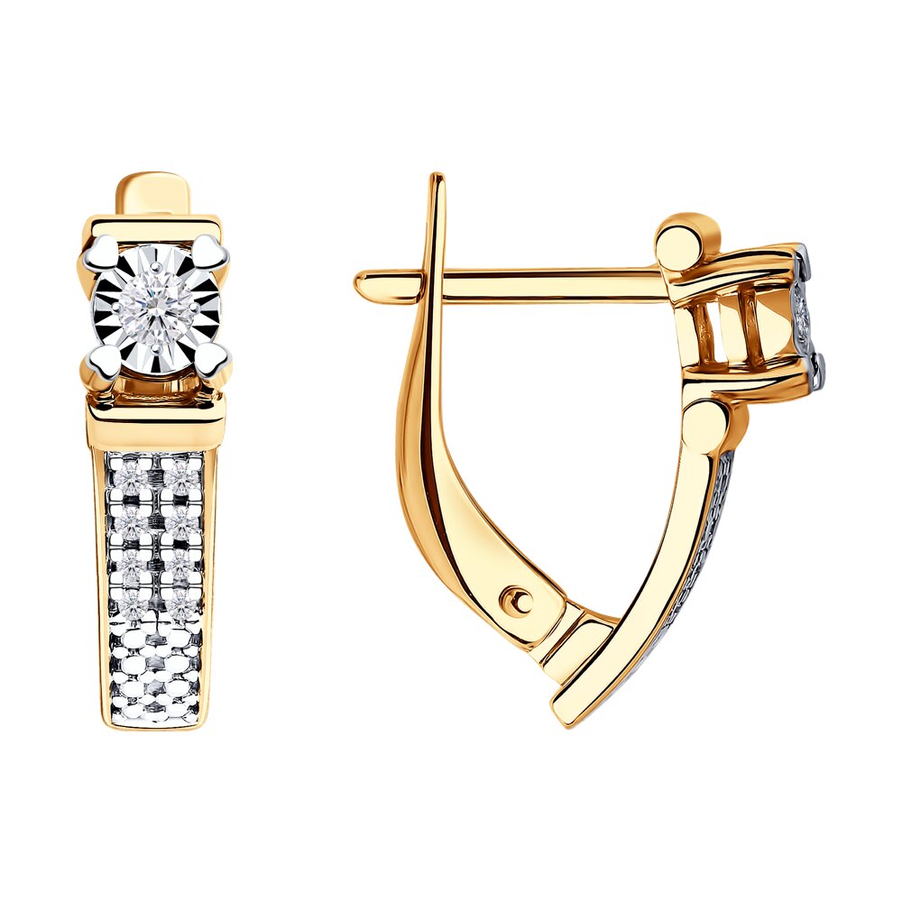 Серьги из комбинированного золота с бриллиантом SOKOLOV Diamonds 1021313