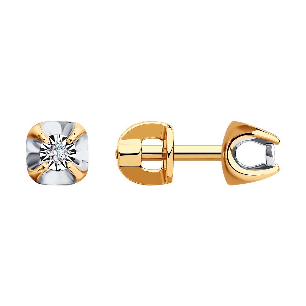

Серьги пусеты из комбинированного золоа SOKOLOV Diamonds 1021749, бриллиант, 1021749
