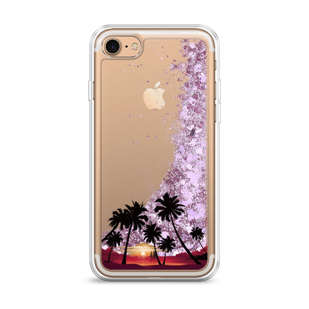 

Жидкий чехол с блестками "Закат и пальмы" на Apple iPhone 7, 10694-1