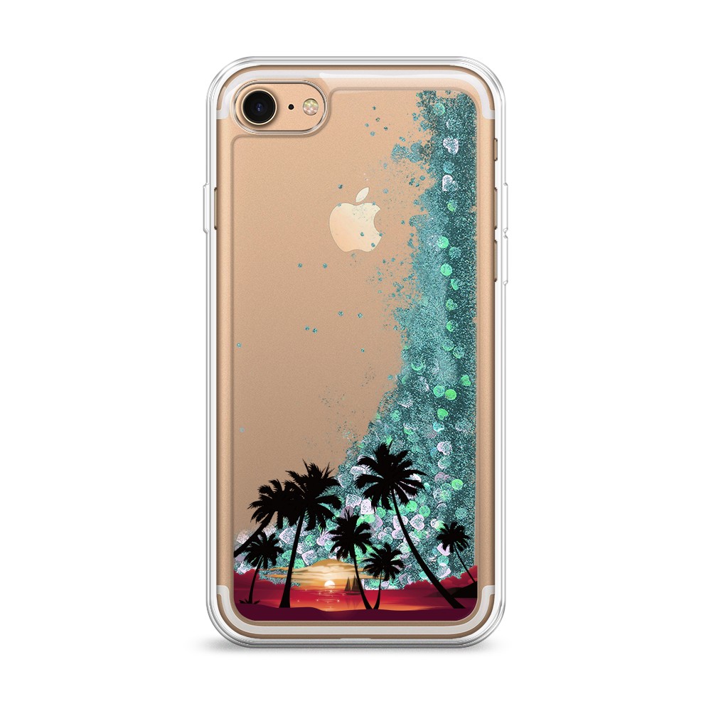 

Жидкий чехол с блестками "Закат и пальмы" на Apple iPhone 7, 10695-1