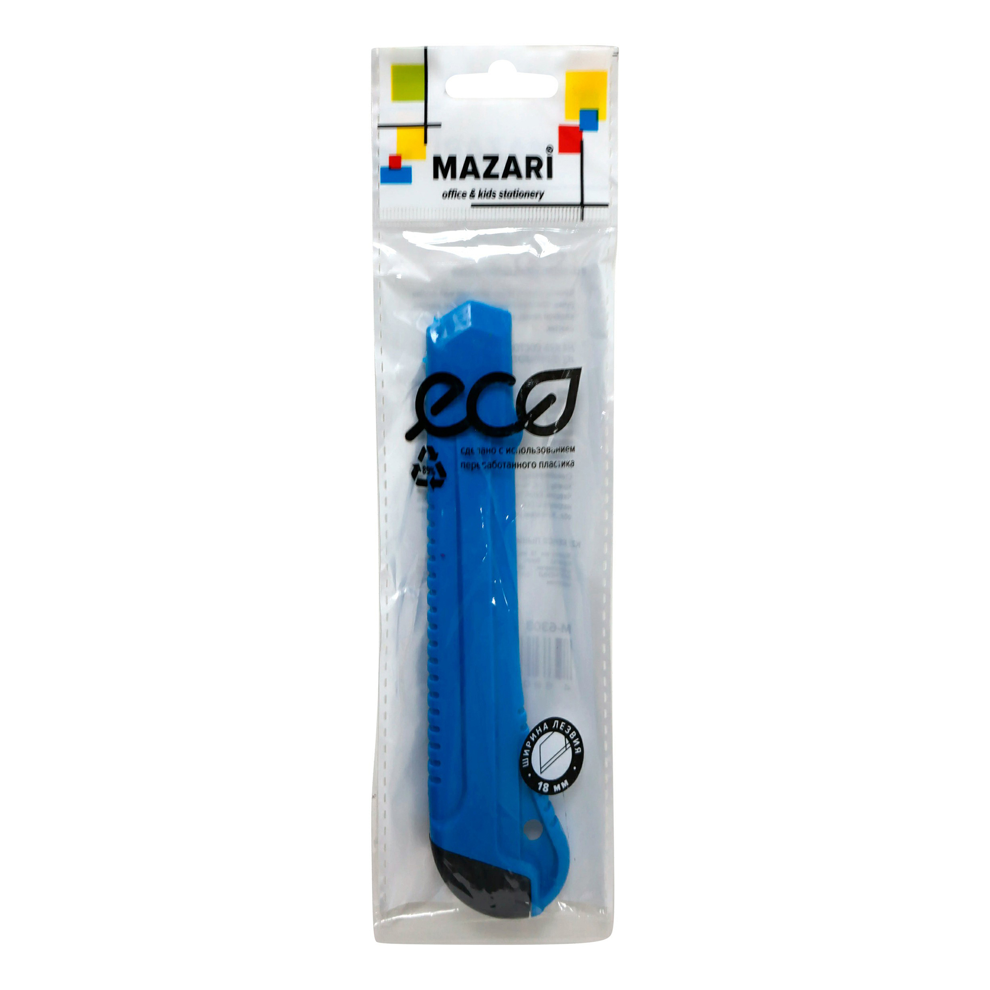 

Нож канцелярский Mazari 18 мм цвет в ассортименте M-6303