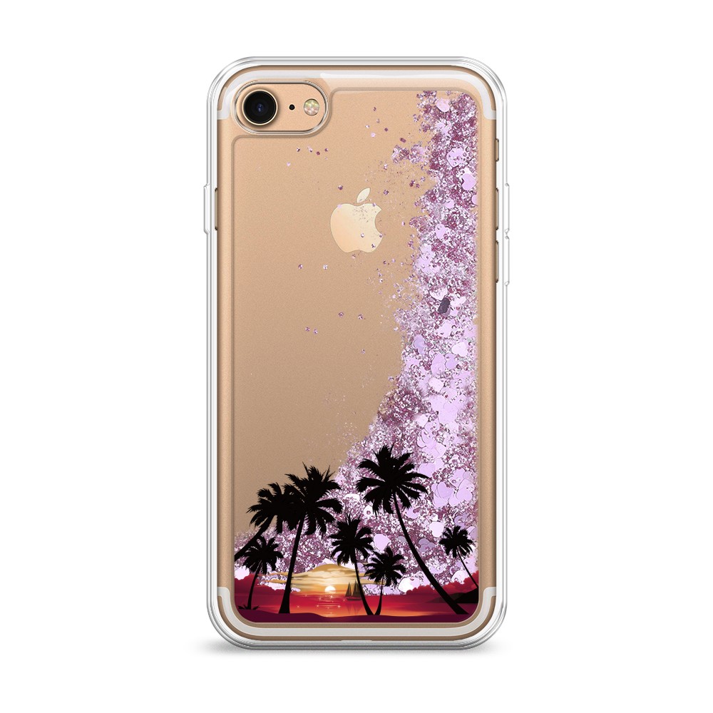 

Жидкий чехол с блестками "Закат и пальмы" на Apple iPhone 8, 10894-1
