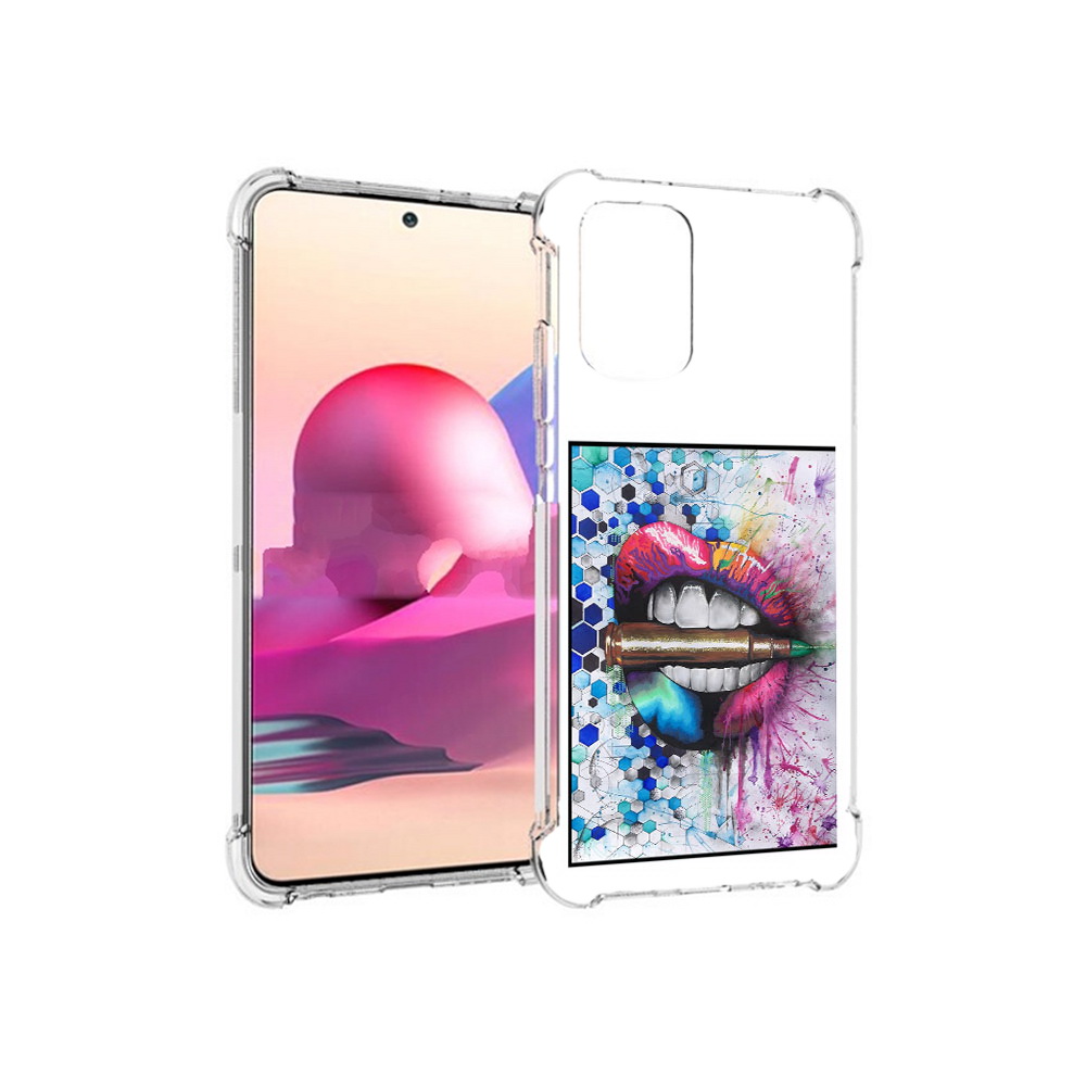 

Чехол MyPads Tocco для Xiaomi Redmi Note 10S разноцветные губы с пулей (PT158704.257.571), Прозрачный, Tocco
