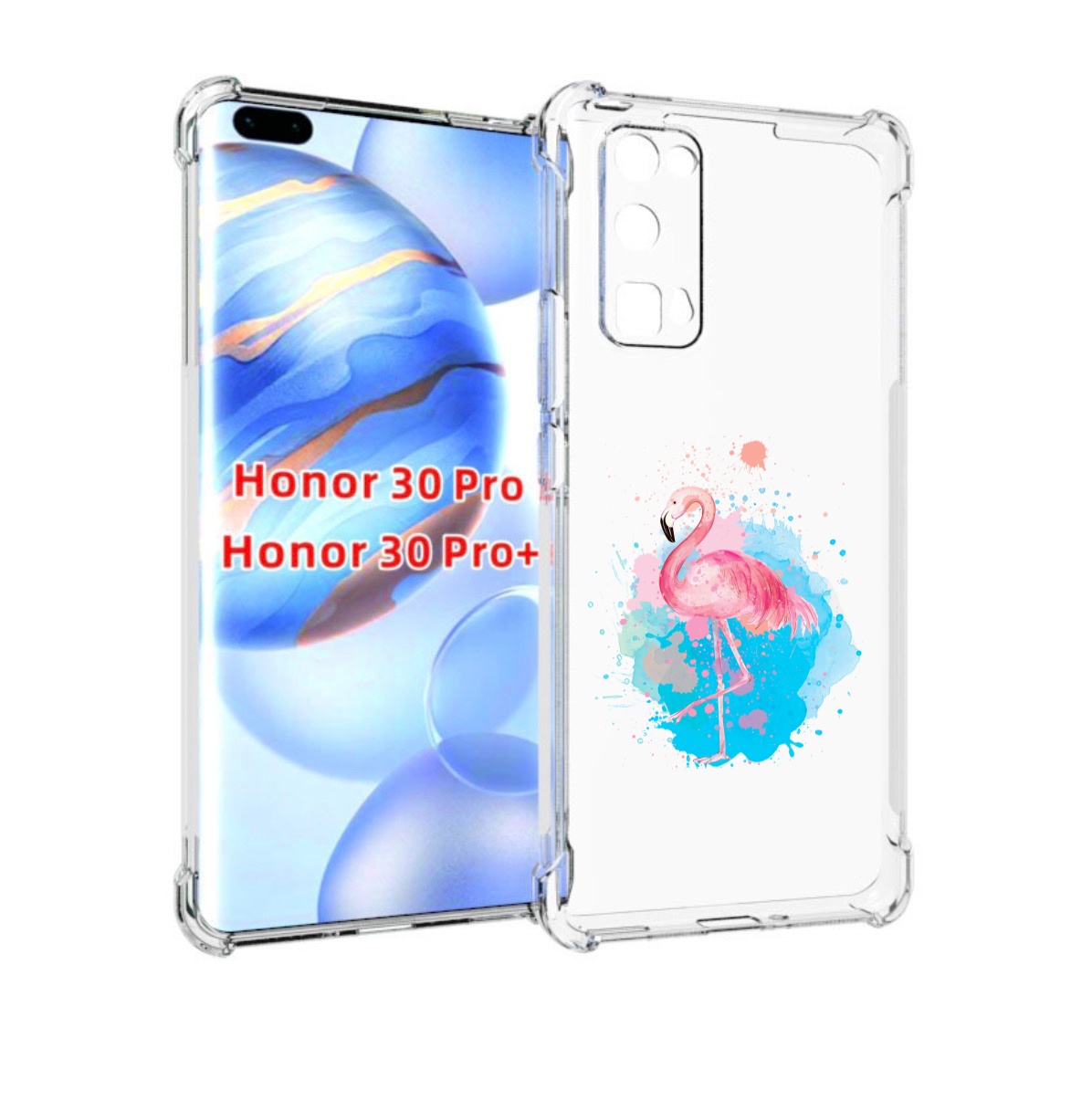 

Чехол бампер MyPads акварельное-фламинго для Honor 30 Pro, Прозрачный, Tocco