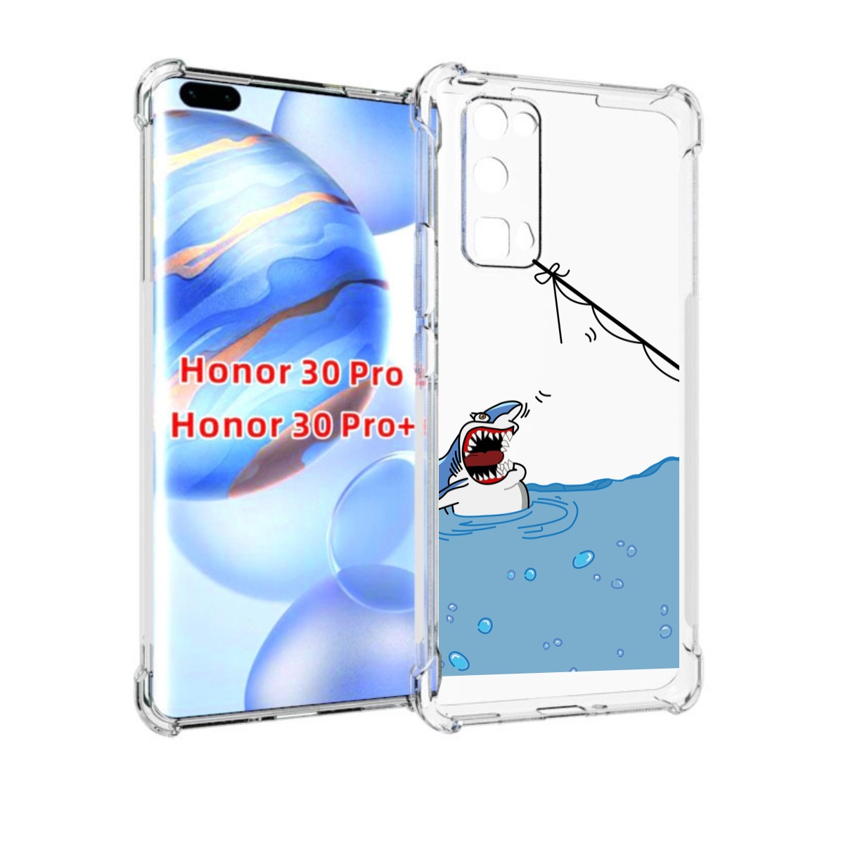 

Чехол бампер MyPads акула-рисунок для Honor 30 Pro, Прозрачный, Tocco
