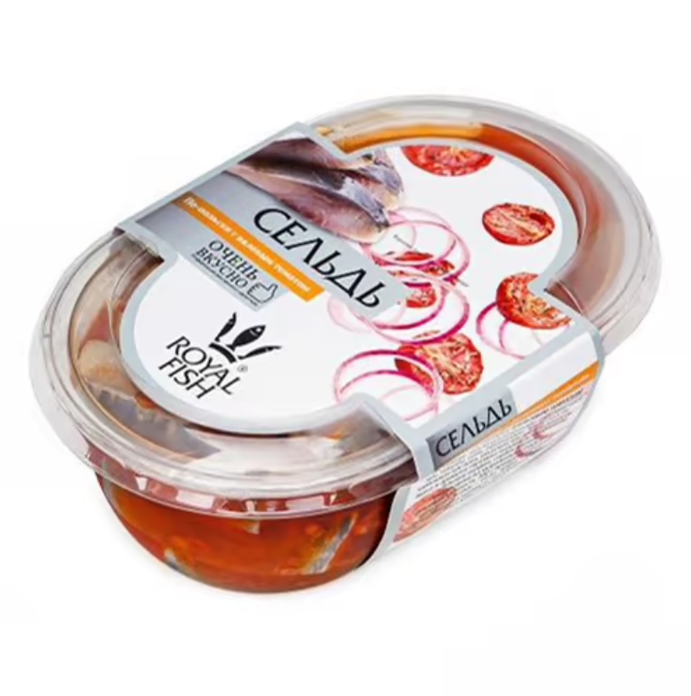 

Сельдь Royal Fish закуска по-польски в масле с лучком и томатом 330 г