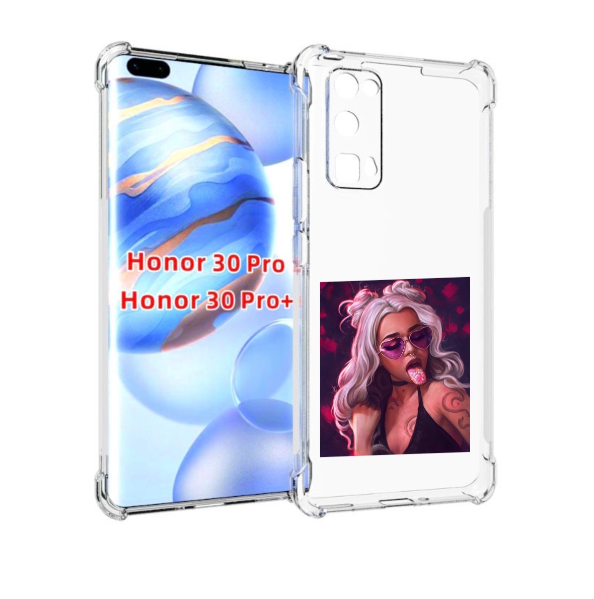 

Чехол бампер MyPads блестящий-язык женский для Honor 30 P, Прозрачный, Tocco