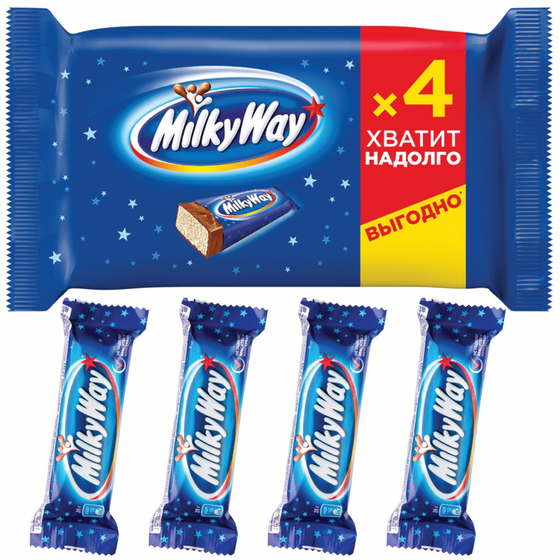 Шоколадный батончик Milky Way, 4штx26г/уп, (2шт.)