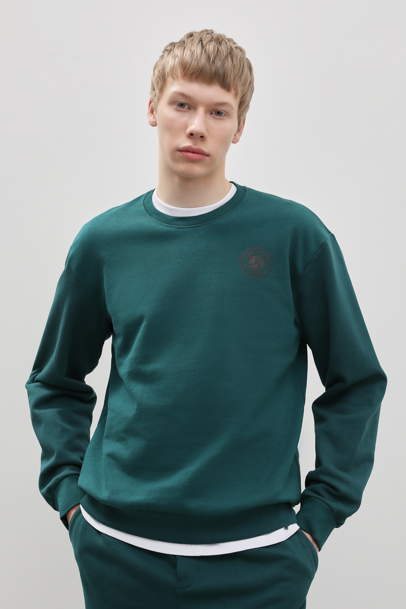 

Свитшот мужской Finn Flare FAC23016 зеленый 2XL, FAC23016