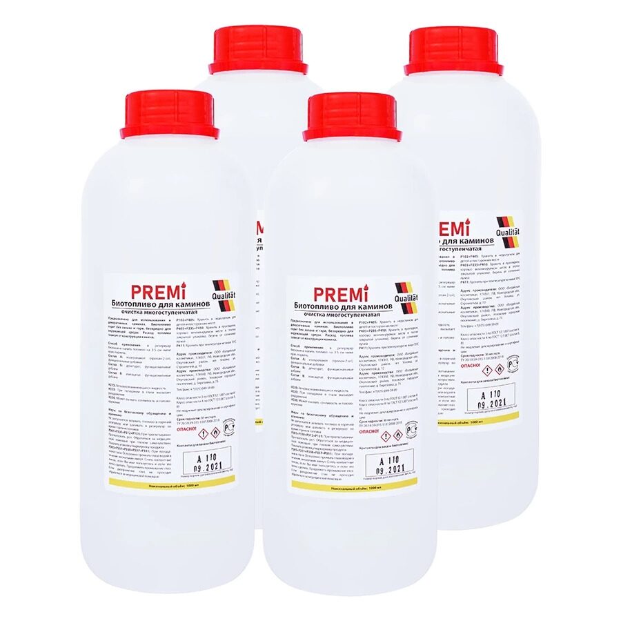Биотопливо, топливо для биокамина без запаха PREMI 4 литра (4 бутылки)