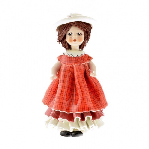 фото Статуэтка "кукла в красно-розовом платье и шляпке", h=15 см nobrand