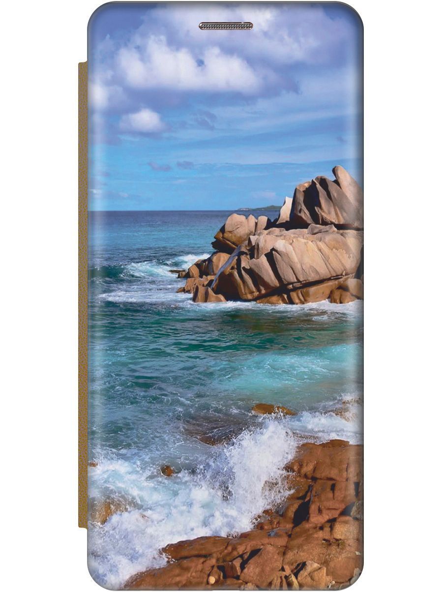 

Чехол-книжка на Xiaomi 13 "Скалистый берег" золотистый, Голубой;коричневый, 159030