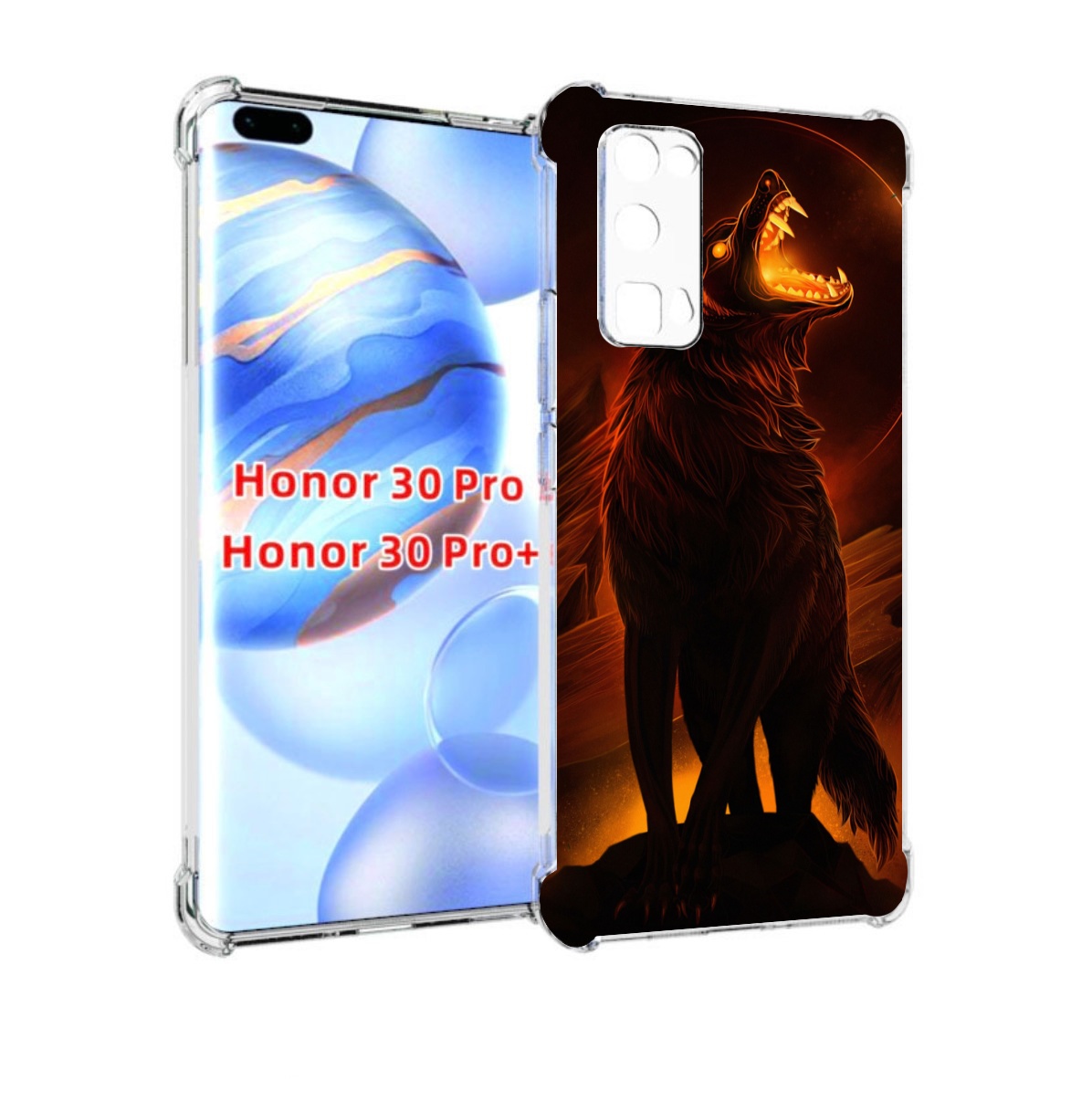 

Чехол бампер MyPads волчара с огнем внутри для Honor 30 P, Прозрачный, Tocco